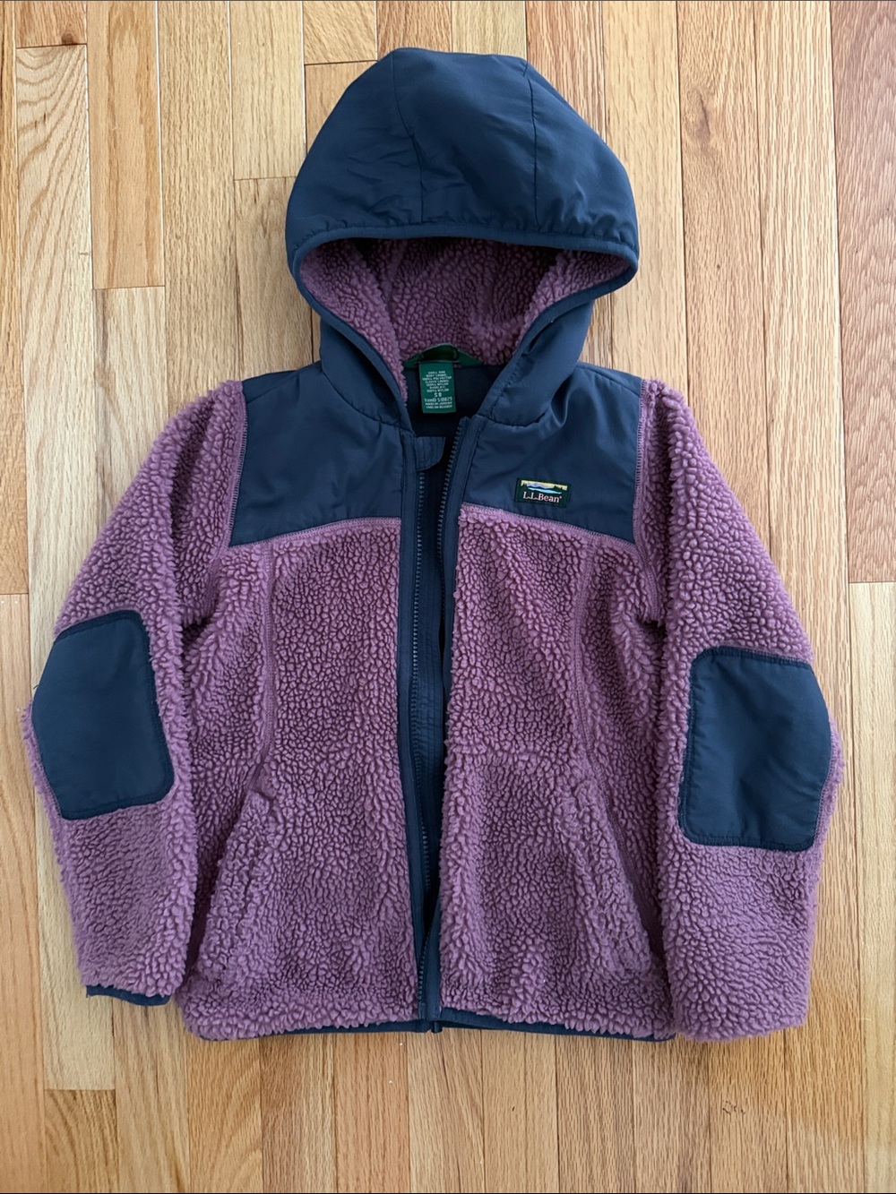 L.L. Bean Kids' Purple fleece Hooded Jacket with Navy Trim - S (8)